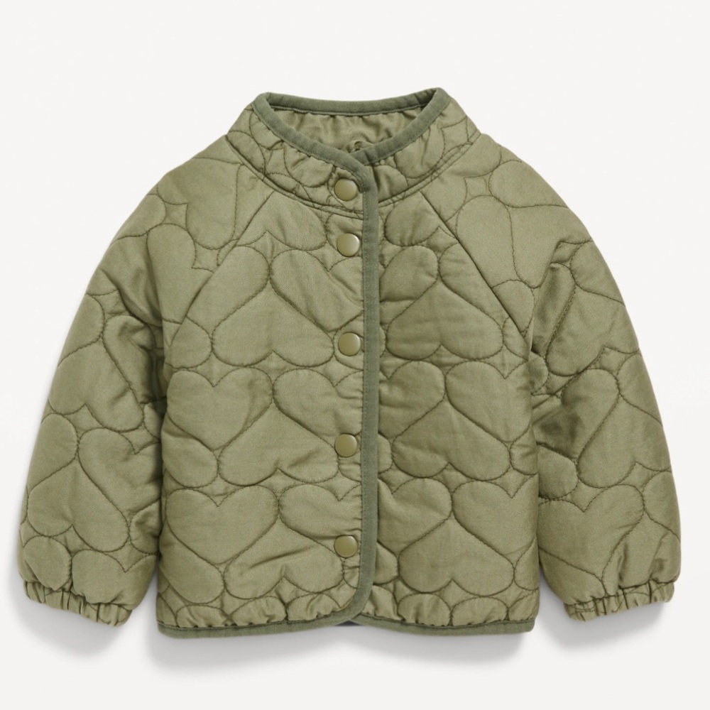 Old Navy Green Mock-Neck Quilted Snap-Button Jacket for Baby 6-12 months